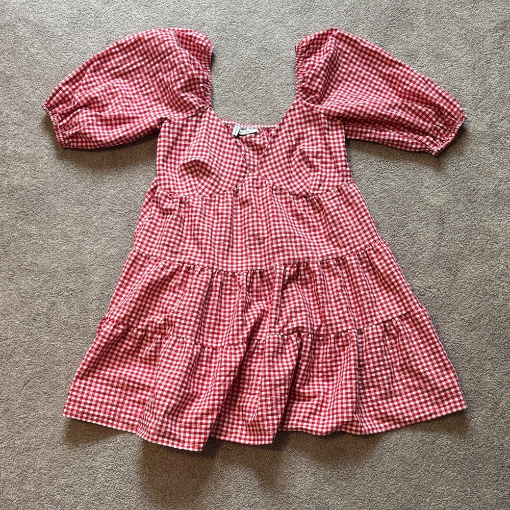 ASOS Red Gingham Puff Sleeve Mini Dress
